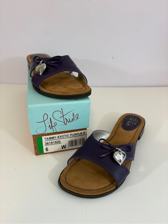 Life Stride Shoes - Life Stride Tammy Exotic Purple Flat Slide Sandals Open Toe 6 Wide